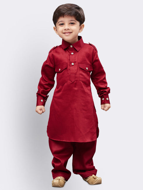 Boys' Maroon Cotton Pathani